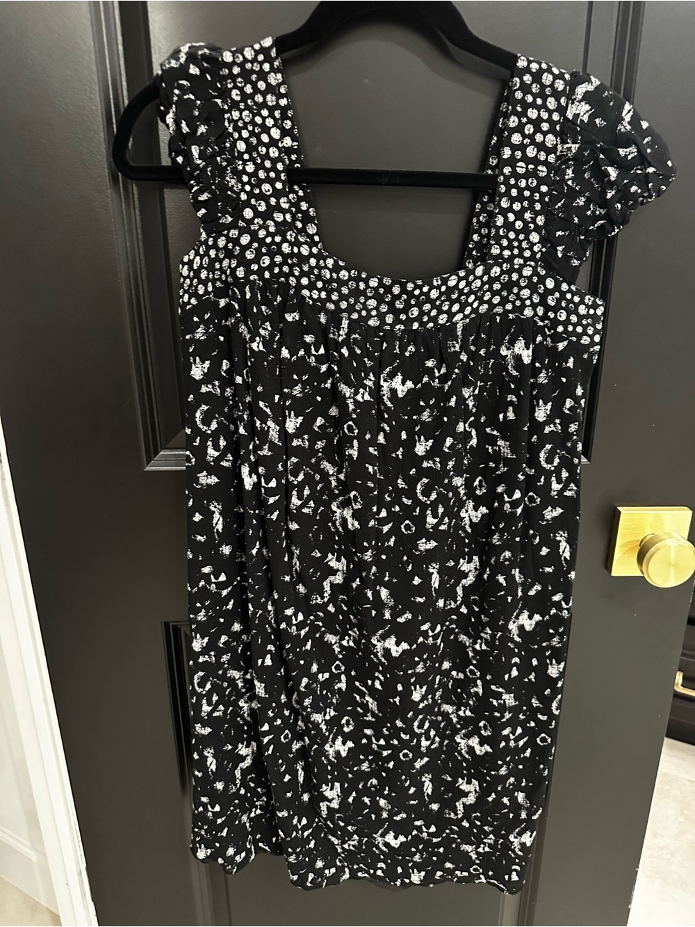 Black & White Printed Mini Dress with Square Neck